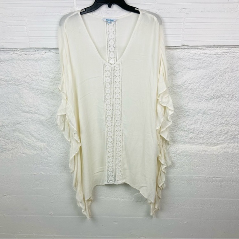 BLUE ISLAND cream lace ruffle side flowy lightweight swimsuit cover up SZ medium